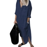 Julycc Womens Cotton Linen Maxi Dress Casual Loose Kaftan Long Dress