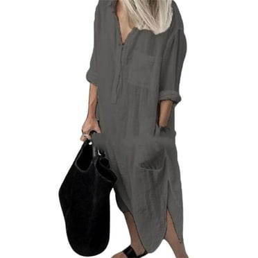 Julycc Womens Cotton Linen Maxi Dress Casual Loose Kaftan Long Dress