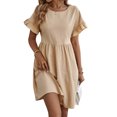 thumbnail image 1 of Julycc Womens Cotton Linen Short Sleeve Crew Neck Summer Casual Swing Mini Dress, 1 of 2