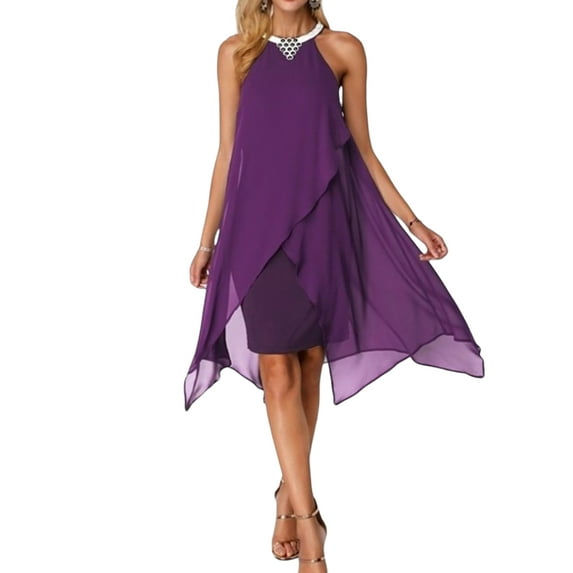 Julycc Womens Evening Party Chiffon Formal Dress Halter Sleeveless Prom Ball Gown