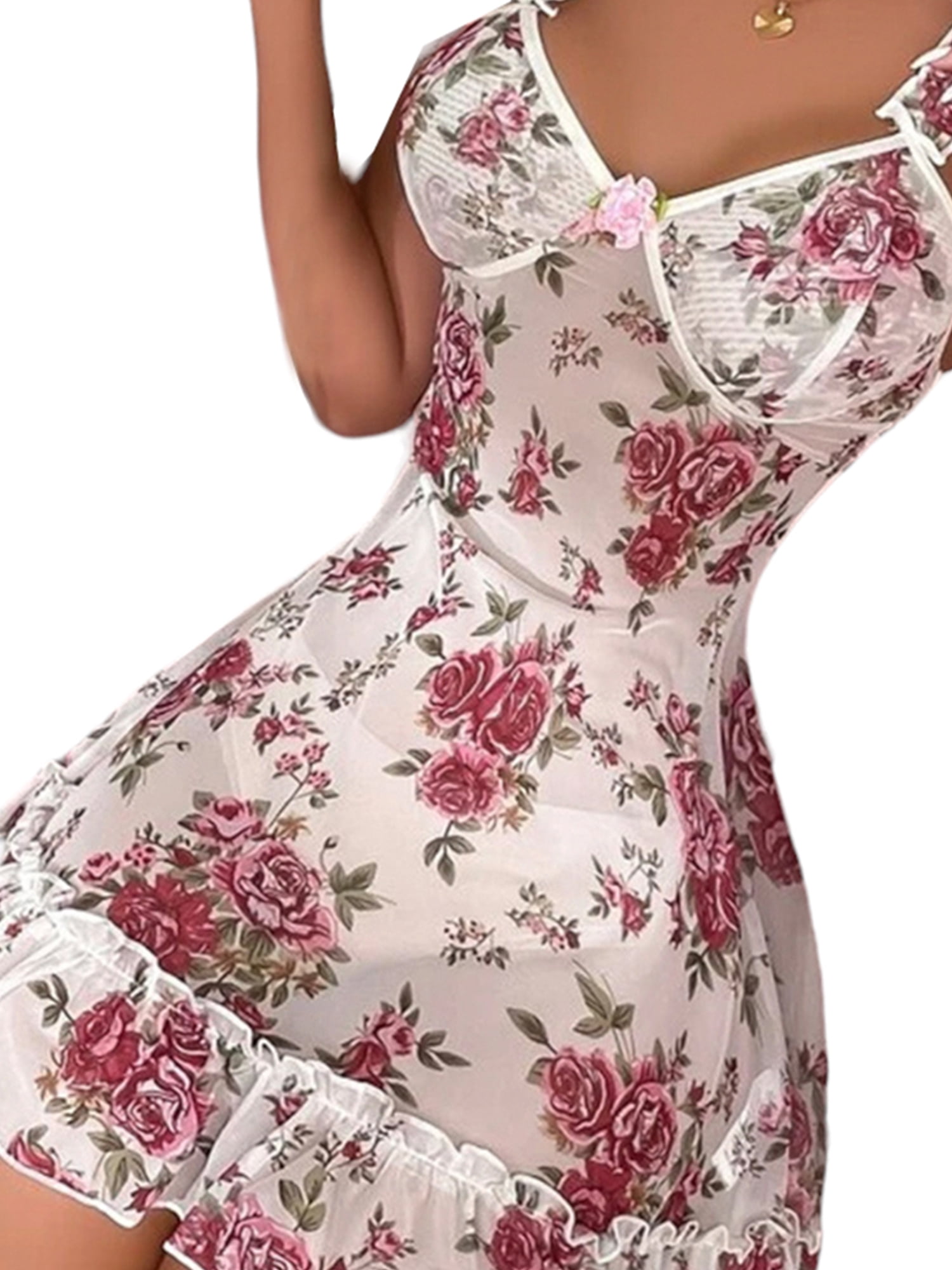 Translucent Pyjamas Julycc Womens Floral Nightdress Babydoll Transparent Strappy Pajamas ...