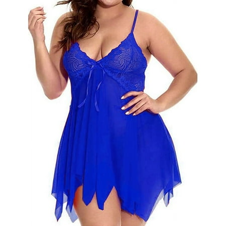Julycc Womens Plus Size 2-Piece Set Sexy Lingerie With Thong Lace Nightdress Bodysuit