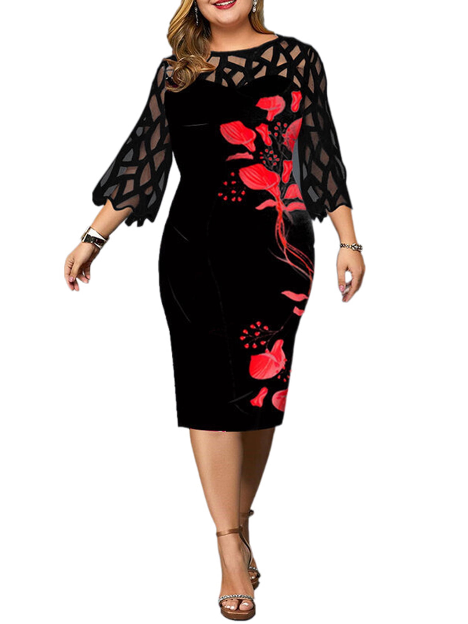 [Off the Rack] Melanie Dress Crew Neck 3/4 Sleeve Midi Length Cotton Lawn (Emperor Tulip Bright) @XS-XXL