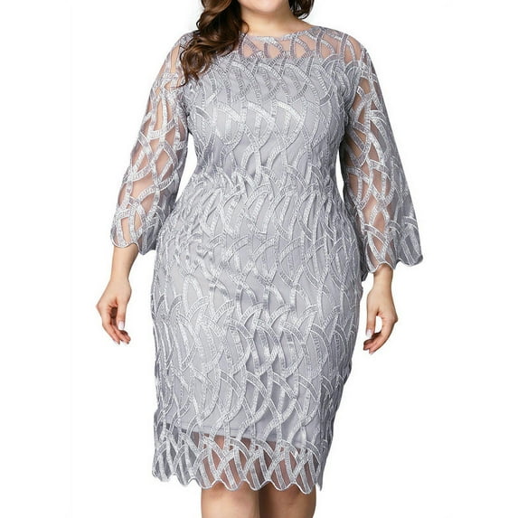 Julycc Womens Plus Size Ball Gown Formal Evening Party 3/4 Sleeve Midi Dress