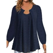 JULYCC Womens Plus Size Dressy Blouse Tops Long Sleeve Jacquard Tunic Shirt