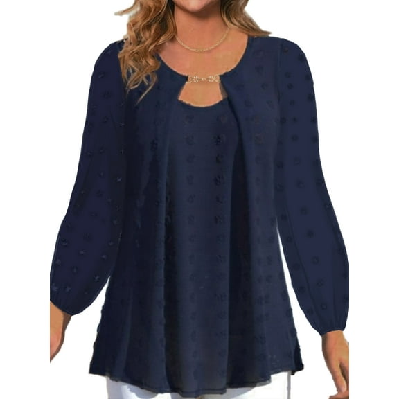 Julycc Womens Plus Size Dressy Blouse Tops Long Sleeve Jacquard Tunic Shirt
