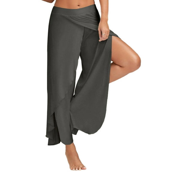 Julycc Womens Plus Size High Waist Split Trousers Wide Leg Hippie Palazzo Pants