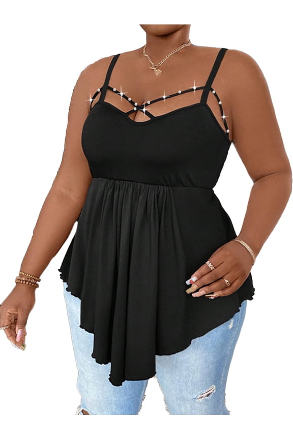 Womens Plus Size Tops Strappy Tank Cami Irregular Swing Blouse Camisole