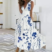 Julycc Womens Sleeveless Cocktail Maxi Dress Plunge V Neck A-line Swing Sundress