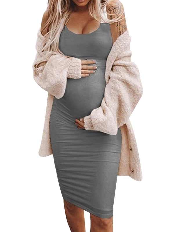 Sleeveless Pregnancy Dress Women's Summer Maternity Dress - Sleeveless  Bodycon Tank Dress With Side Ruched Design (S-2XL) Maternity Summer Dress
