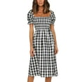 thumbnail image 1 of Julycc Womens Striped Print Belted Sundress Short Sleeve A-line Swing Dress, 1 of 4