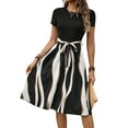 thumbnail image 1 of Julycc Womens Striped Print Belted Sundress Short Sleeve A-line Swing Dress, 1 of 4