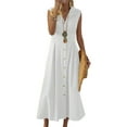 thumbnail image 1 of Julycc Womens Summer Sleeveless Maxi Dress Cotton Linen Buttons Long Shirt Dress, 1 of 2