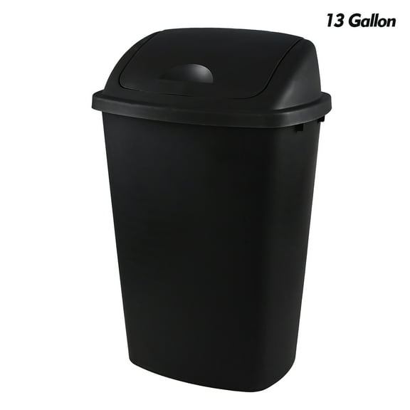 Julyeen 13 Gallon Plastic Trash Can with Swing Top Lid, 4 Packs Swing Lid Garbage Bins, Black