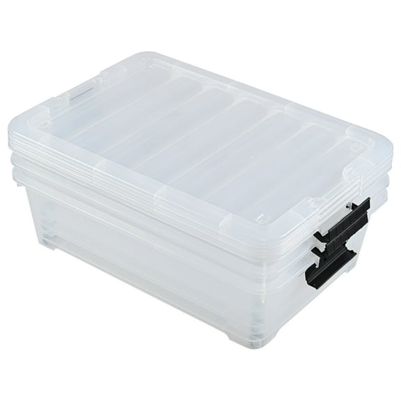 Julyeen 25 L Plastic Sturdy Rolling Under Bed Storage Container Bins, Clear Underbed Storage with Latching Lid and Wheels, 4 Packs