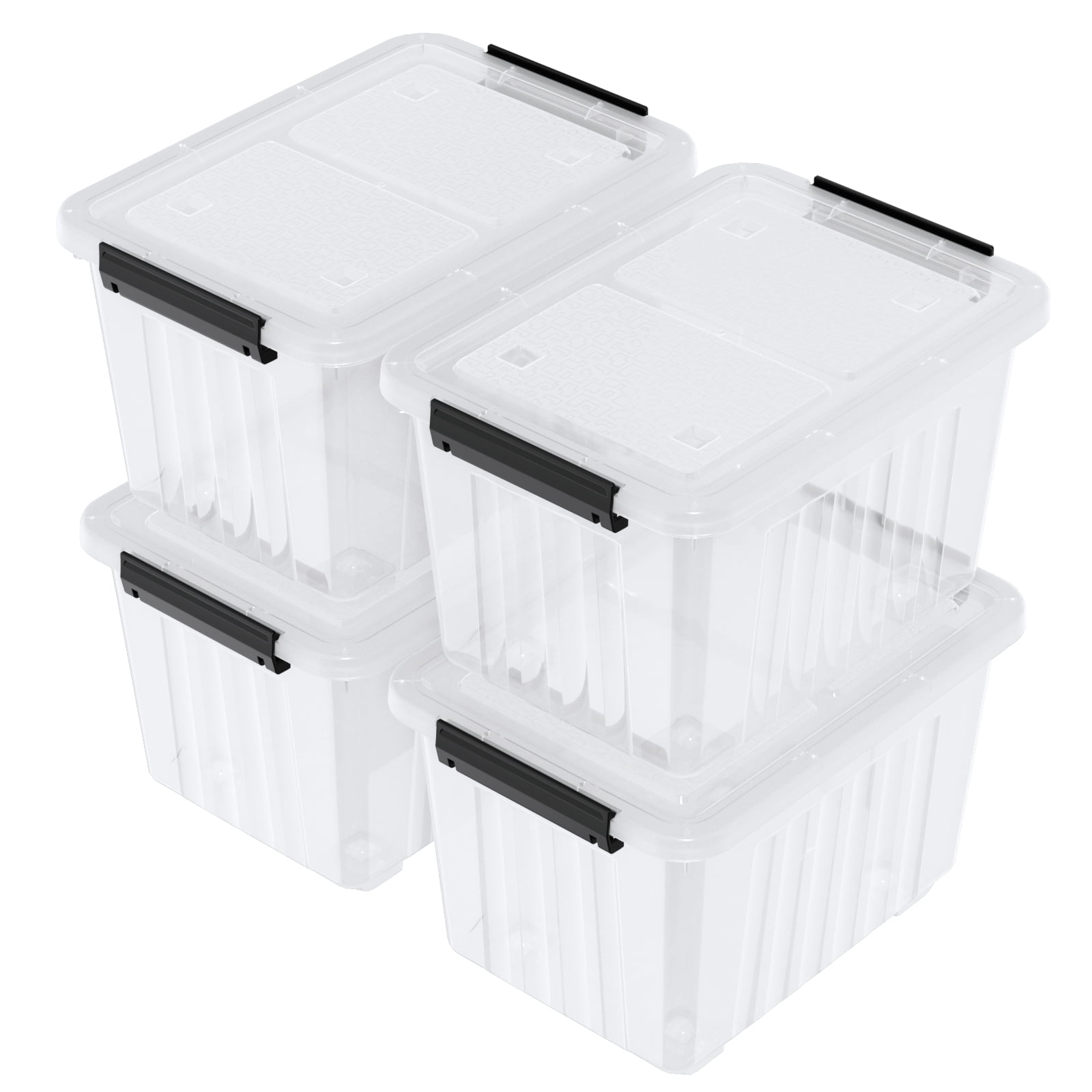 Julyeen 30 L Clear Latching Storage Bin with Wheels, 4 Packs Plastic ...