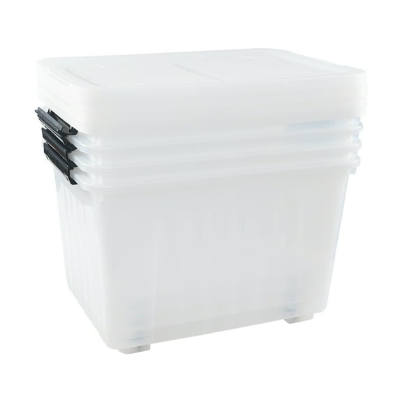 Julyeen 42 L 4 Packs Clear Large Storage Bin with Wheels, Plastic Latching Boxes with Lid