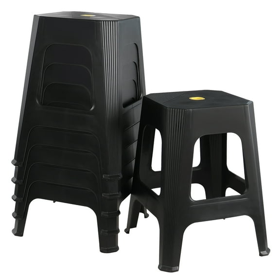 Julyeen 6 Pack Plastic Square Stacking Stools, 18.70" Height Stackable Nesting Stools, Black