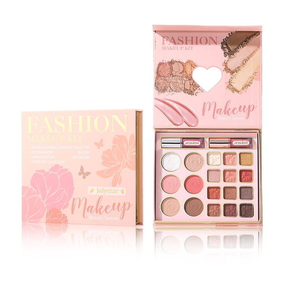 Julystar 15 Color Neutral Nude Makeup Palette, Matte Shimmer Eyeshadow Blush Contour Highlight All-In-One Travel Makeup Set