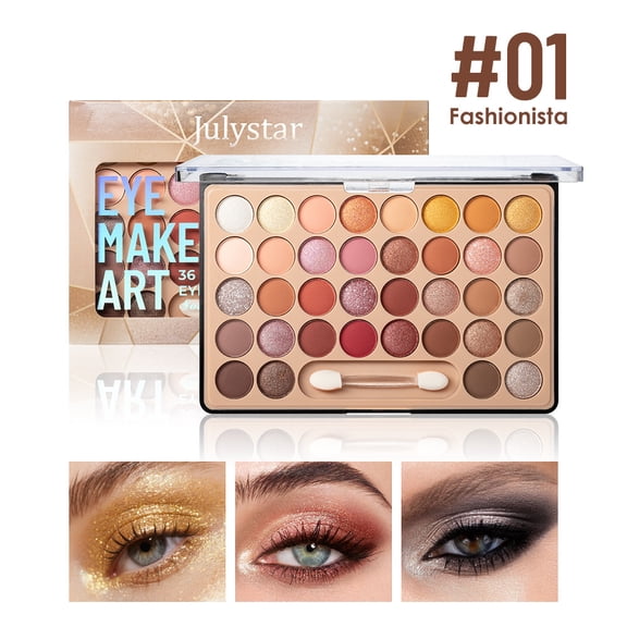 Julystar 36 Shade Eyeshadow Palette, Matte Shimmer Glitter Multi Finish, Waterproof Sweatproof Buildable Longwear Pigment