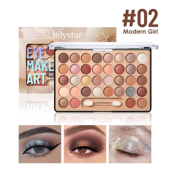 Julystar 36 Shade Eyeshadow Palette, Matte Shimmer Glitter Multi Finish, Waterproof Sweatproof Buildable Longwear Pigment