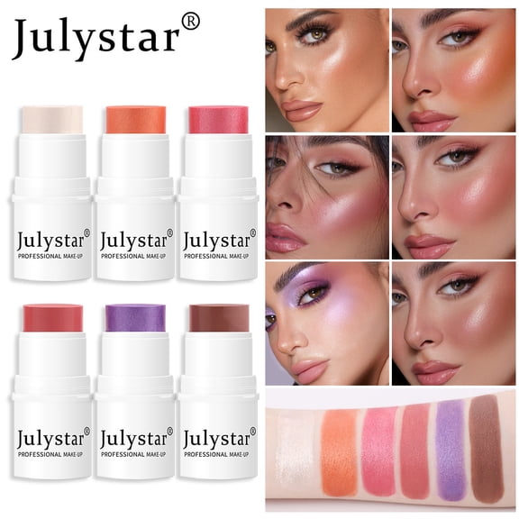 Julystar 6 Colors Cream Blush Stick Set - Multifunction Makeup for Cheeks, Lips and Eyes, Cruelty-Free & Paraben-Free, Blendable Matte Finish, Travel Size