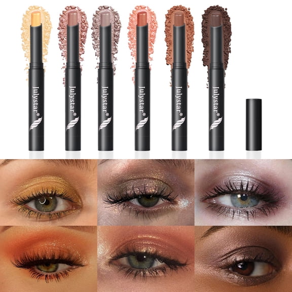 Julystar 6-Pack Eyeshadow Stick Set, All-in-One Cream Shadow for Eyes Face and Lips, Pearl and Matte Finish, Twist-Up Design, Travel Friendly
