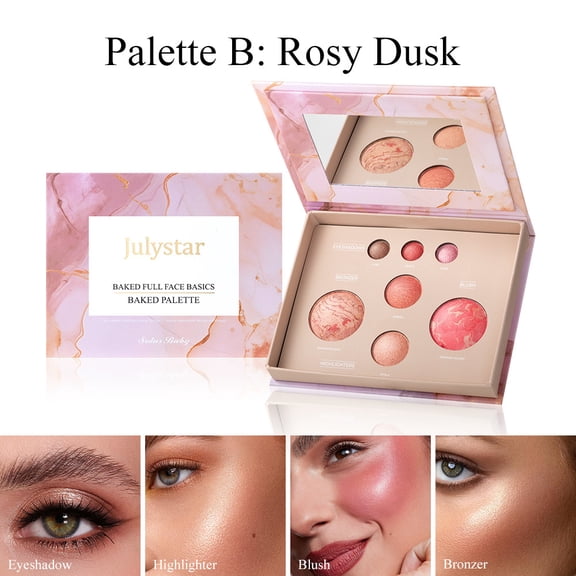 Julystar All-in-One Baking Face Palette, marble-pattern blush, contour, highlighter, and eyeshadow palette, perfect for everyday wear and all kinds of party looks