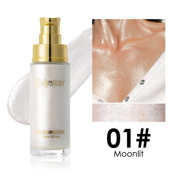 Julystar Body Shimmer Oil - Lightweight Highlighting Lotion for Face & Body, Sheer Shimmer Glow with Non-Greasy Finish, 01 Moonlit