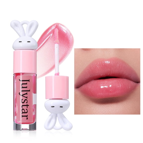 Julystar Cute Bunny Marble Mirror Lip Gloss, light and watery without greasiness, keeps lips moisturized all day, plumps and shines for a glossy glass-lip look