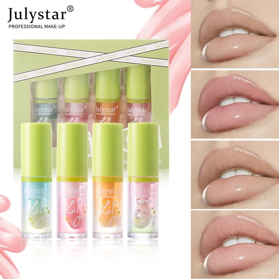 Julystar Dewy Shine Lip Oil 4 Pack, Non-Greasy Long Lasting Plumping Lip Gloss, Repair Dry Chapped Lips Clear Glossy Lip Makeup