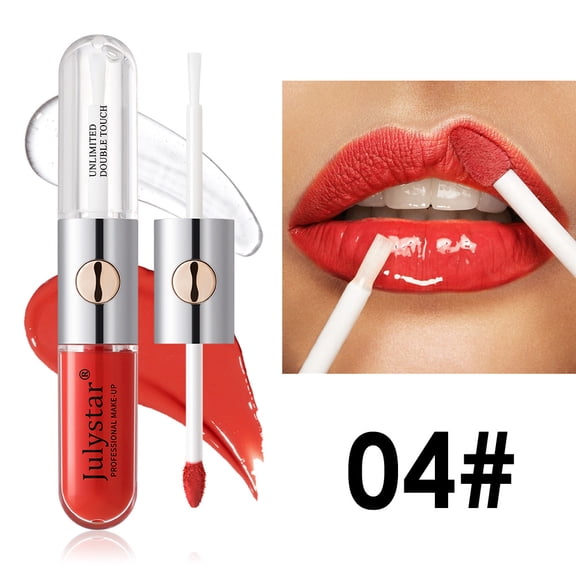 Julystar Double-Ended Lip Gloss & Lip Oil, Long Lasting Non-Stick Cup Waterproof Lip Makeup, Velvety Matte & Mirror Shine Dual Finish Easy Color Payoff for Daily Lip Styling