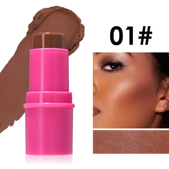 Julystar Face Beauty Stick Shade 01 Contouring Blush Highlight 3-in-1 Cream Makeup Stick Long Wear Buildable Color for Cheeks Lips Eyes, 6g