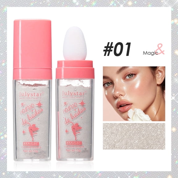 Julystar Fairy Sparkle Highlight Pat Powder #P01 – Diamond Shimmer for Face & Body, 6g