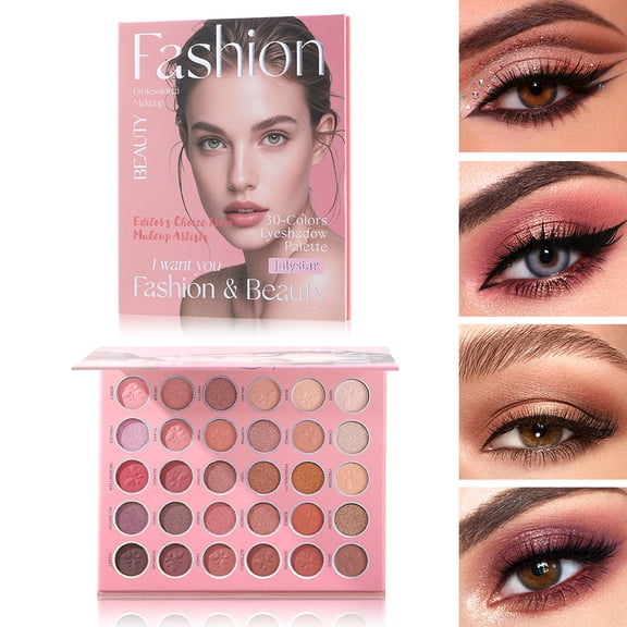 Julystar Fashion 30 Shade Eye Shadow Palette, Mix Matte, Metallic & Fine Glitter Textures, Long Lasting Waterproof Buildable Color for Beginners & Makeup Artists