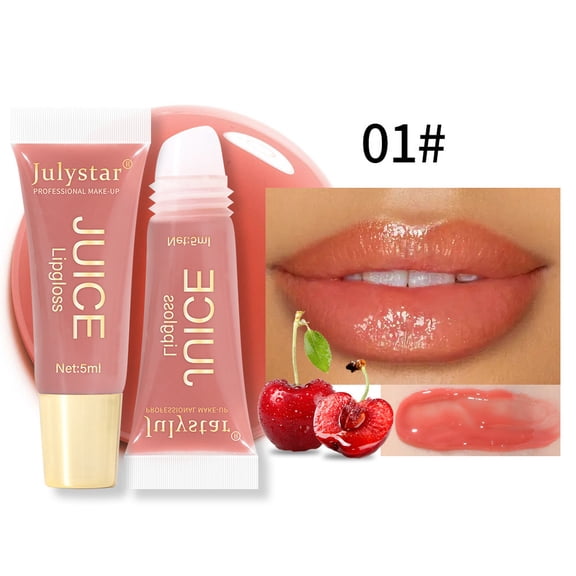 Julystar Fruity Juice Lip Gloss Oil, Hydrating Smoothing Lip Treatment, Creates Plump Glossy Mirror Shine, Long-Lasting Dewy Moist Lip Tint for Everyday Makeup