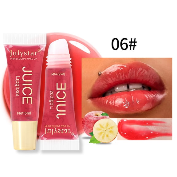Julystar Fruity Juice Lip Gloss Oil, Hydrating Smoothing Lip Treatment, Creates Plump Glossy Mirror Shine, Long-Lasting Dewy Moist Lip Tint for Everyday Makeup