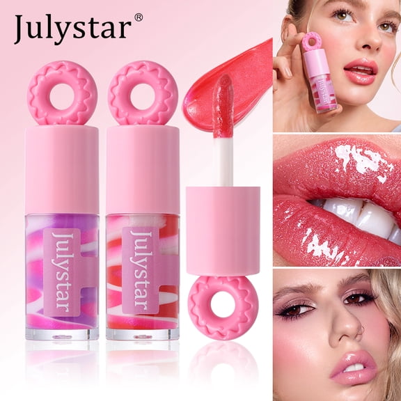 Julystar Hydrating Lip Gloss Set, 2Pcs Moisturizing Glossy Lipstick, Long Lasting Shiny Plumping Lip Makeup Kit for Dry Lips