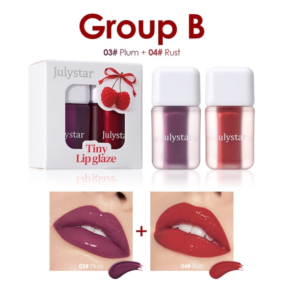 Julystar Hydrating Raspberry Scent Lip Glaze Set, Smooth Silky Non-Sticky Lip Gloss, Portable Mini Cube Tube Lip Tint Gift Set