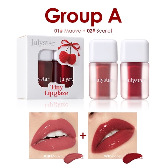 Julystar Hydrating Raspberry Scent Lip Glaze Set, Smooth Silky Non-Sticky Lip Gloss, Portable Mini Cube Tube Lip Tint Gift Set