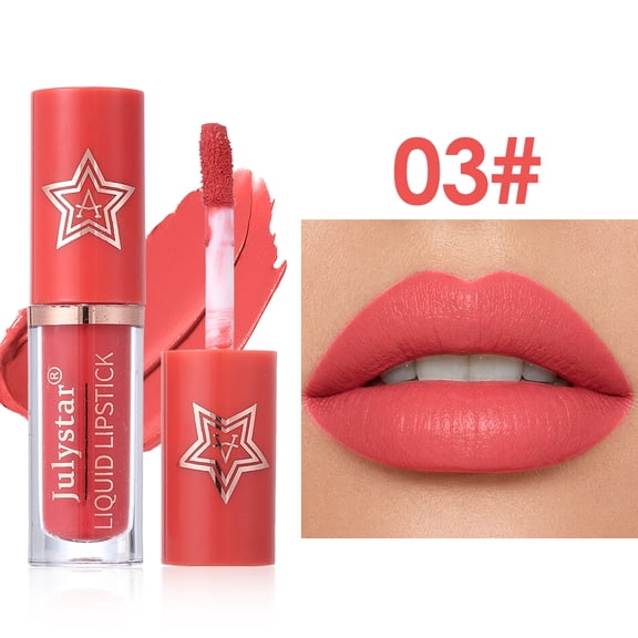 Julystar Matte Liquid Lipstick, Coral Red Waterproof Long Lasting Lip Gloss, Non-Stick Cup High Pigment Velvet Lip Makeup