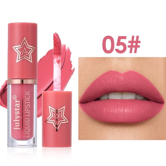 Julystar Matte Liquid Lipstick, Soft Pink Waterproof Long Lasting Lip Gloss, Non-Stick Cup High Pigment Velvet Lip Makeup