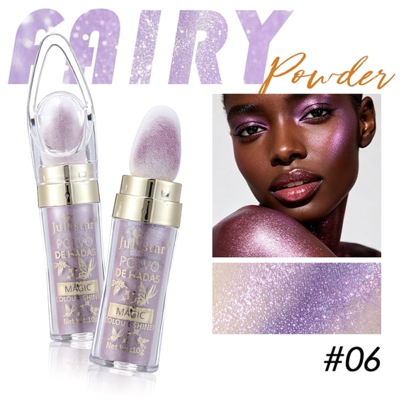 Julystar Multi-Use Highlighter Powder, Sponge-Tip Loose Shimmer Powder for Face, Body, Eyes & Hair, Long-Lasting All-Over Glow Makeup