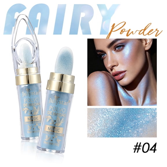Julystar Multi-Use Highlighter Powder, Sponge-Tip Loose Shimmer Powder for Face, Body, Eyes & Hair, Long-Lasting All-Over Glow Makeup