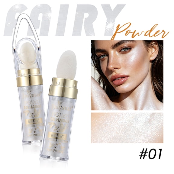 Julystar Multi-Use Highlighter Powder, Sponge-Tip Loose Shimmer Powder for Face, Body, Eyes & Hair, Long-Lasting All-Over Glow Makeup