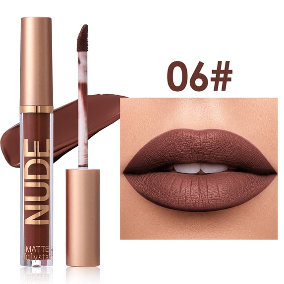 Julystar Nude Matte Liquid Lipstick, Deep Chocolate Brown Waterproof Long Lasting Lip Gloss, Non-Stick Cup High Pigment Velvet Lip Makeup