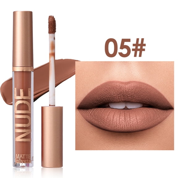 Julystar Nude Matte Liquid Lipstick, Light Caramel Nude Waterproof Long Lasting Lip Gloss, Non-Stick Cup High Pigment Velvet Lip Makeup
