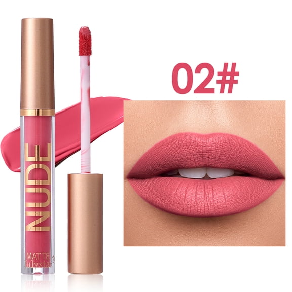 Julystar Nude Matte Liquid Lipstick, Soft Coral Pink Waterproof Long Lasting Lip Gloss, Non-Stick Cup High Pigment Velvet Lip Makeup