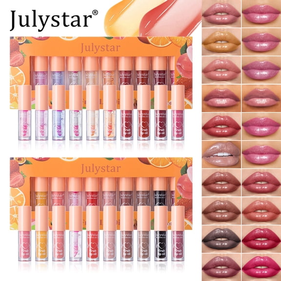 Julystar Portable Mini Fruit Lip Gloss Pack, Silky Dewy Gloss Lip Oil, Fresh Sweet Fruit Scent, Perfect Daily & Party Lip Makeup