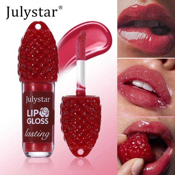 Julystar Raspberry Lip Gloss, Long-Lasting Shiny Red Lip Tint, Non-Sticky Moisturizing Lip Gloss with Raspberry Scent, Plumping Lip Makeup for All Skin Tones